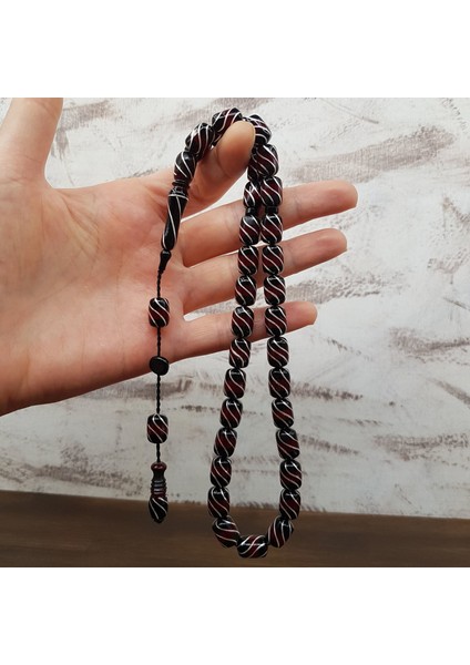 Bordo Gümüş Işlemeli Kapsül Erzurum Oltu Tesbih modelleri