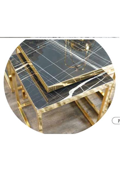 Mim Siyah Mermer - Gold Kare 4+1 Pizza Orta Sehpa fiyatları