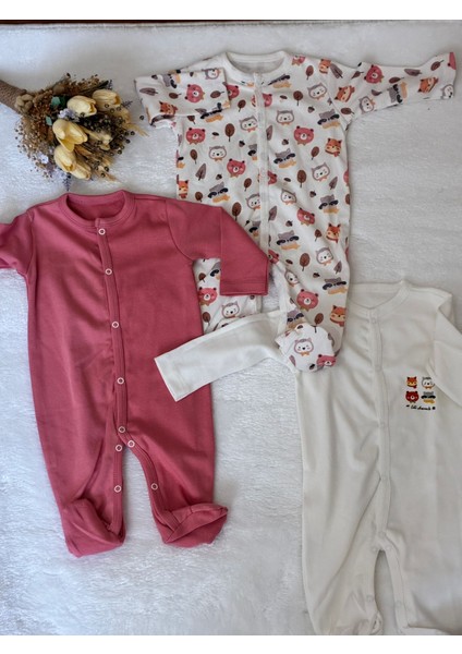 Misimosi Tatlı Hayvanlar Temalı Uzun Kollu 3lü Patikli Kız Bebek Tulumu fiyatları