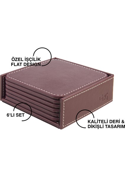 Bardak Altlığı,6’lı Set,masaüstü Kare Cup Coaster,vegan Suni DERI,11X11 Cm.,bordo fiyatları