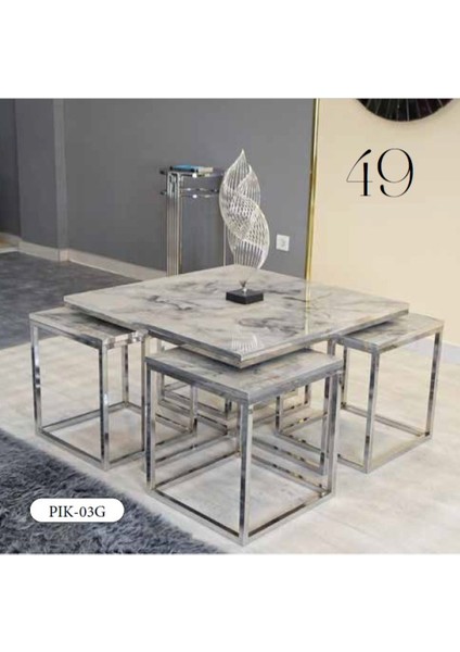 Mim Mermer - Gümüş Kare 4+1 Pizza Orta Sehpa