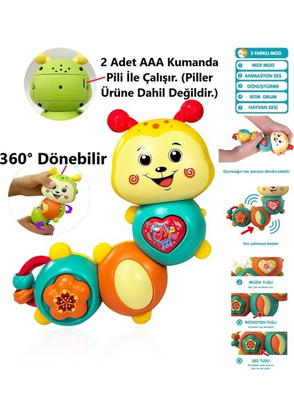 Sesli Işıklı Müzikli Eğitici Çok Fonksiyonlu Bebek ve Çocuklar Için Tırtıl Piyano 15 Cm. fiyatları