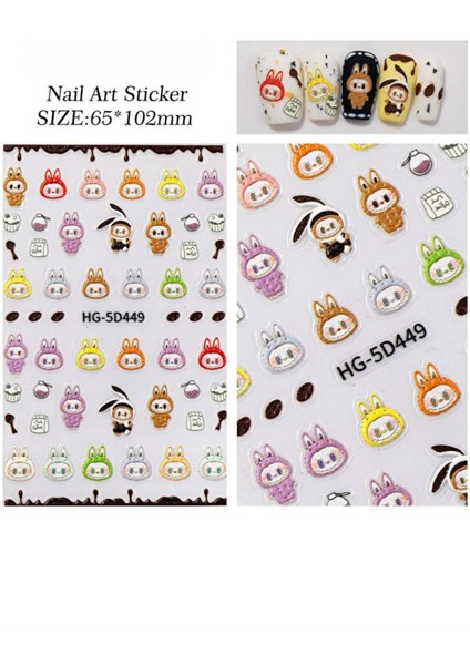 Labubu Tırnak Sticker Protez Tırnak Kalıcı Oje Süsleme, Nail Art Sticker 5D499