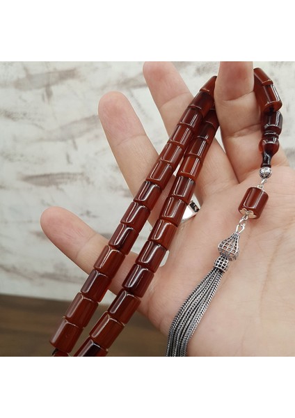 Gümüş Püskül Kahve Oval Kesme Sıkma Kehribar fiyatları