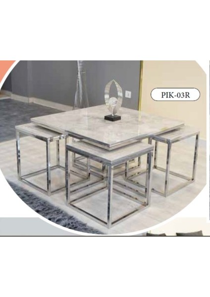 Mim Rambla - Gümüş Kare 4+1 Pizza Orta Sehpa