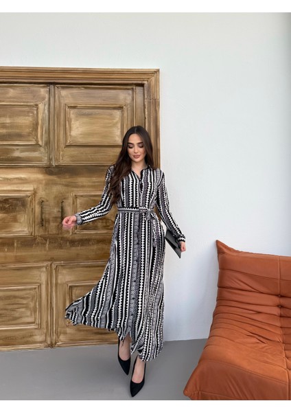 Meander Desen Gömlek Elbise