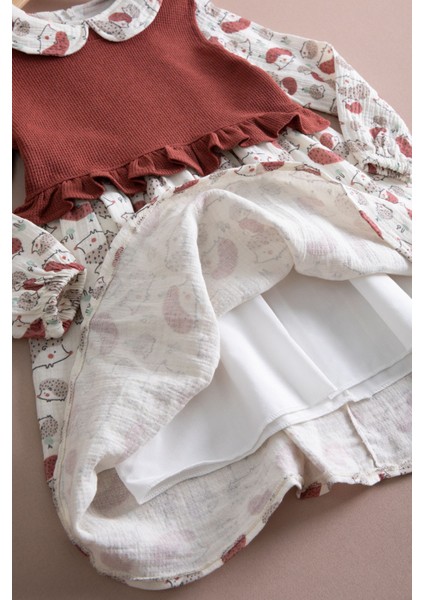 Kahve Kirpi Desenli Süveterli Kız Çocuk Elbise 20221 fiyatları