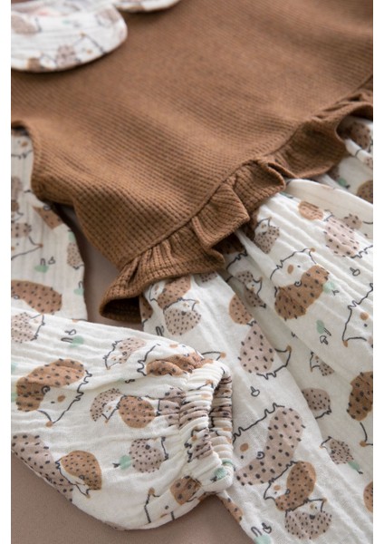 Kahve Kirpi Desenli Süveterli Kız Çocuk Elbise 20221 modelleri