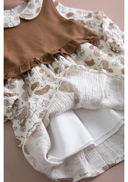 Kahve Kirpi Desenli Süveterli Kız Çocuk Elbise 20221 fırsatları