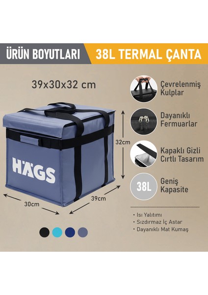 Termal Kamp Çantası,ısı Yalıtımlı Kamp Piknik Yemek Taşıma Çantası, Büyük Hacimli 38 Lt- Gri modelleri