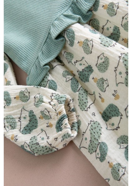 Yeşil Kirpi Desenli Süveterli Kız Çocuk Elbise 20223 indirimleri