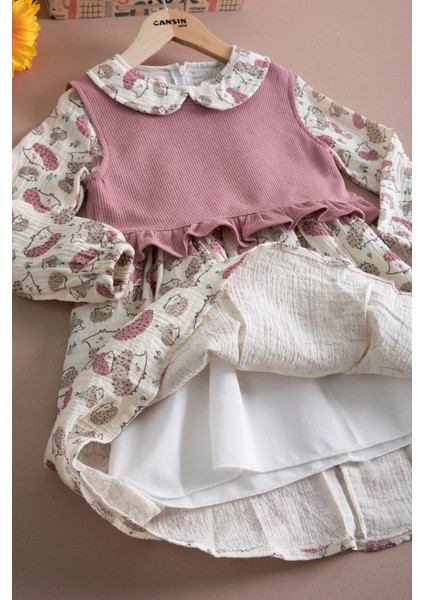 Pembe Kirpi Desenli Süveterli Kız Çocuk Elbise 20222 fiyatları