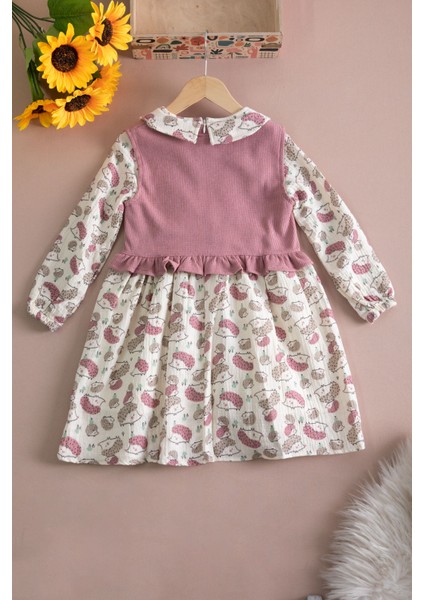 Pembe Kirpi Desenli Süveterli Kız Çocuk Elbise 20222 indirimleri