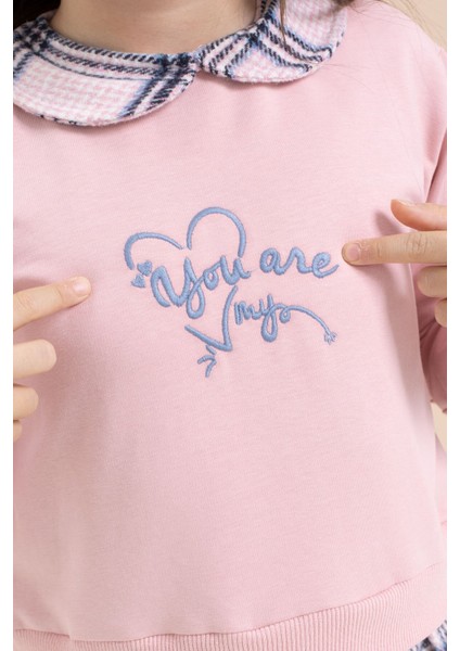 Pembe Kız Çocuk Yazı Baskılı Ekose Desenli Elbise 21543 fırsatları