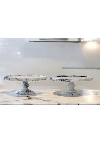Gaia 38CM Mermer Ultra Geniş ve Ayaklı Kek & Pasta Sunumluğu - Mermer Kek Standı - Düğün Pastası Standı