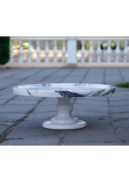 Gaia 38CM Mermer Ultra Geniş ve Ayaklı Kek & Pasta Sunumluğu - Mermer Kek Standı - Düğün Pastası Standı