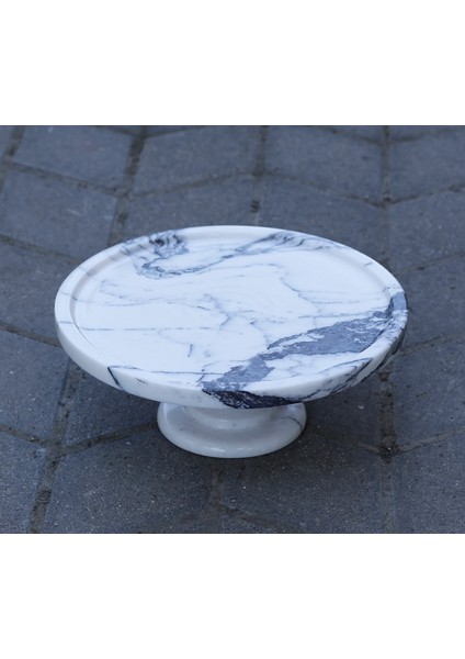 Gaia 38CM Mermer Ultra Geniş ve Ayaklı Kek & Pasta Sunumluğu - Mermer Kek Standı - Düğün Pastası Standı