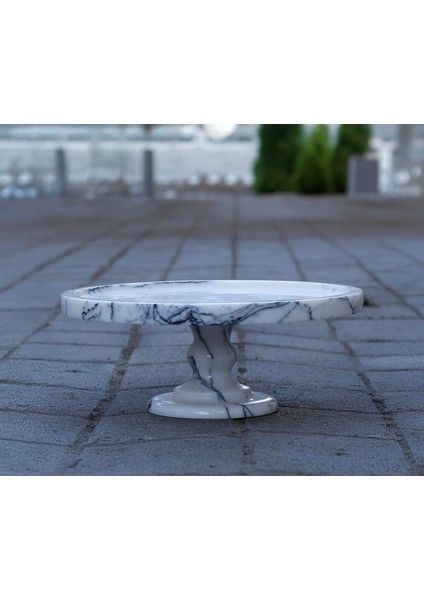 Gaia 38CM Mermer Ultra Geniş ve Ayaklı Kek & Pasta Sunumluğu - Mermer Kek Standı - Düğün Pastası Standı