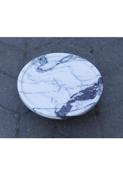 Gaia 38CM Mermer Ultra Geniş ve Ayaklı Kek & Pasta Sunumluğu - Mermer Kek Standı - Düğün Pastası Standı