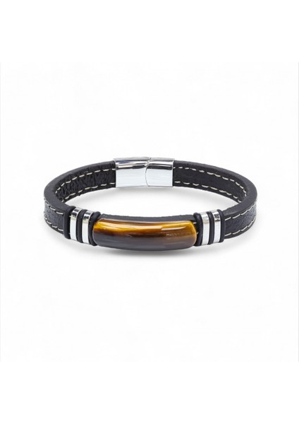 Kaplangözü Taş & Deri Kordonlu Titanyum Çelik Erkek Bileklik 31832B1D1