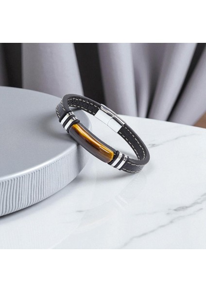 Kaplangözü Taş & Deri Kordonlu Titanyum Çelik Erkek Bileklik 31832B1D1 fiyatları