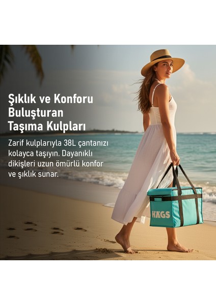 Termal Kamp Çantası, Termal Çanta, Kamp, Plaj, Piknik Yemek Taşıma Çantası, Geniş 38 Lt- Siyah