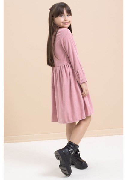 Gülkurusu Kız Çocuk Cep Detaylı Kadife Desenli Elbise 21549 fiyatları