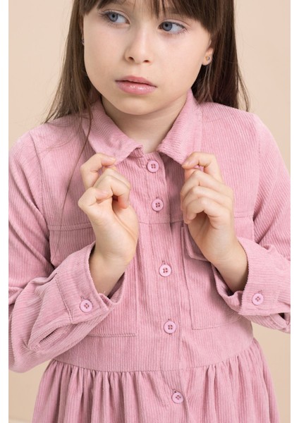 Gülkurusu Kız Çocuk Cep Detaylı Kadife Desenli Elbise 21549 fırsatları