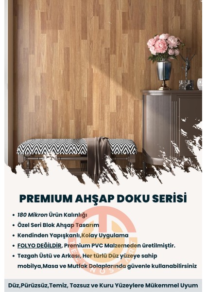 60×500CM Kendinden Yapışkanlı Dokulu Ahşap Görünümlü Premium Duvar Kağıdı Dolap Kaplama Ahşap