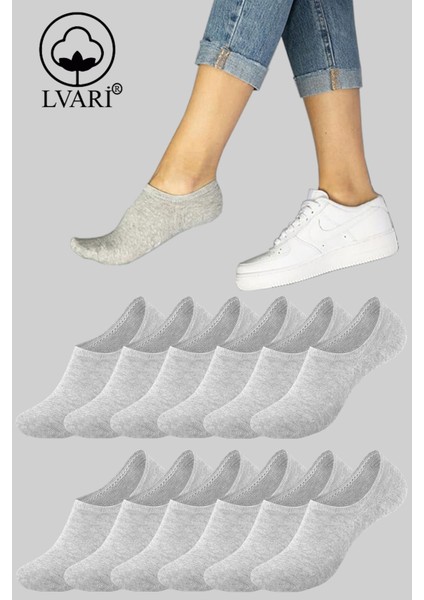 12 Çift Pamuklu Kadın Sneaker Patik Çorap Gri