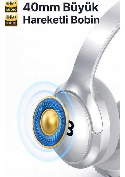 Kablosuz Kulaküstü Gümüş Bluetooth Kulaklık Stereo-Mikrofon-Aux HK-033 modelleri
