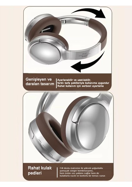 Kablosuz Kulaküstü Gümüş Bluetooth Kulaklık Stereo-Mikrofon-Aux HK-033 indirimleri