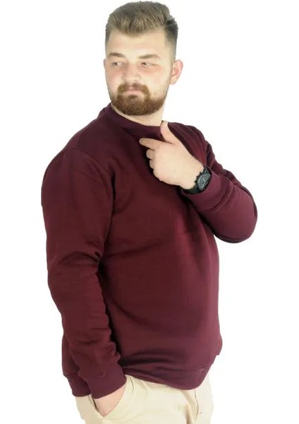 Erkek Sweatshirt Bisiklet Yaka Basic 20131 Mürdüm