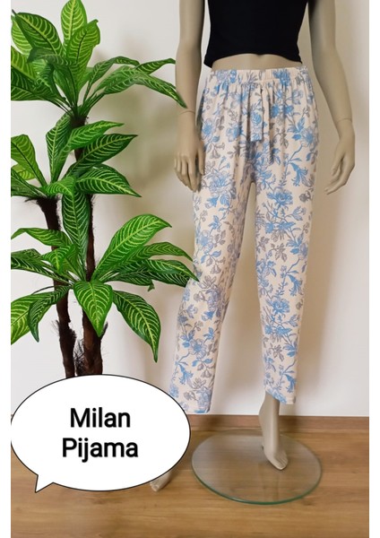 Kadın Çiçekli Milan Kumaş Yumuşak Dokulu Esnek Pijama Altı
