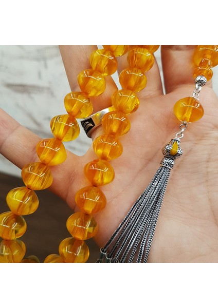 Büyük Boy Sığırcık Kesim Sarı Sıkma Kehribar Tesbih fiyatları