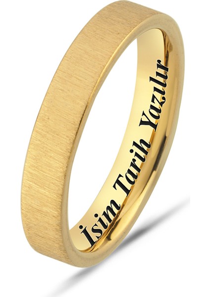 Kişiye Özel Isim Tarih Yazılı 4mm Mat Fırçalanmış Düz Unisex Çelik Yüzük Alyans CL45Y