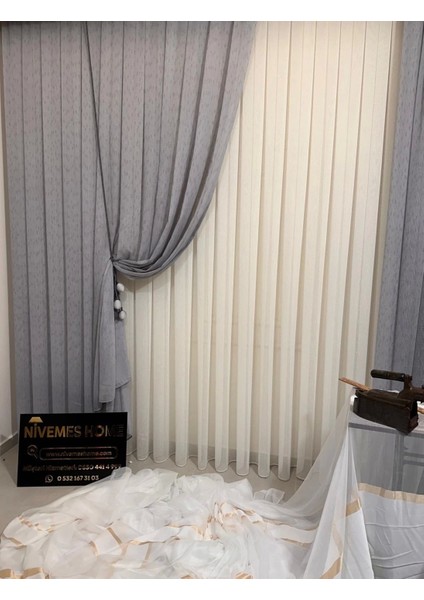 Nivemeshome Mızraklı FIR0914 AR03102 V-105 Gri 1/2,5 Sık Pileli Tül Perde Apm