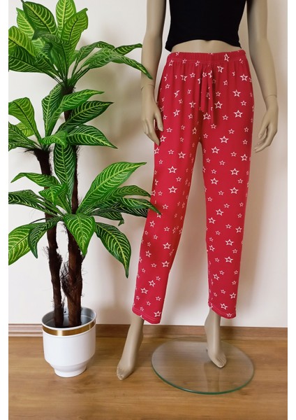 Kadın Milan Kumaş Yıldız Desenli Rahat Kesim Yumuşak Esnek Pijama Altı