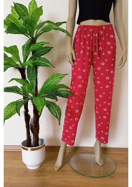 Kadın Milan Kumaş Yıldız Desenli Rahat Kesim Yumuşak Esnek Pijama Altı fırsatları
