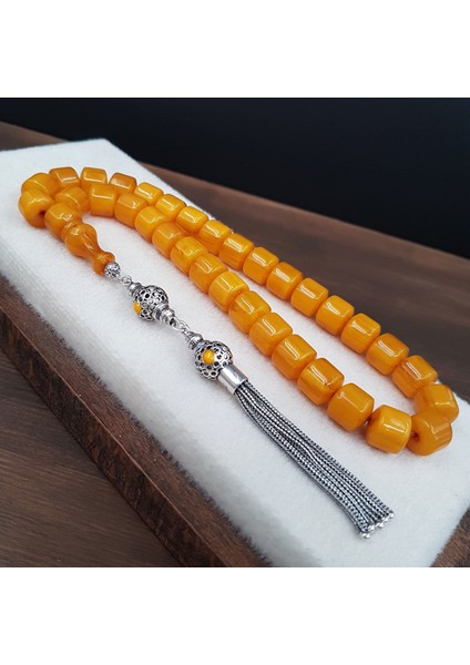 Gümüş Püskül Teker Sarı Sıkma Kehribar Tesbih fiyatları