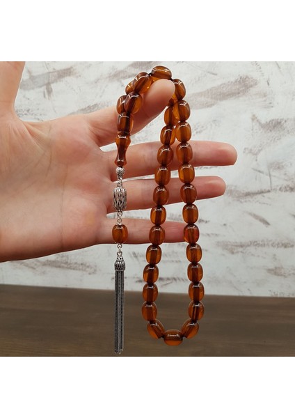 Gümüş Püskül Bal Rengi Beyzi Sıkma Kehribar Tesbih fiyatları