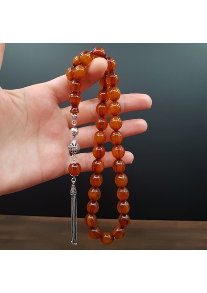 Gümüş Püskül Hareli Kahve Sıkma Kehribar Tesbih