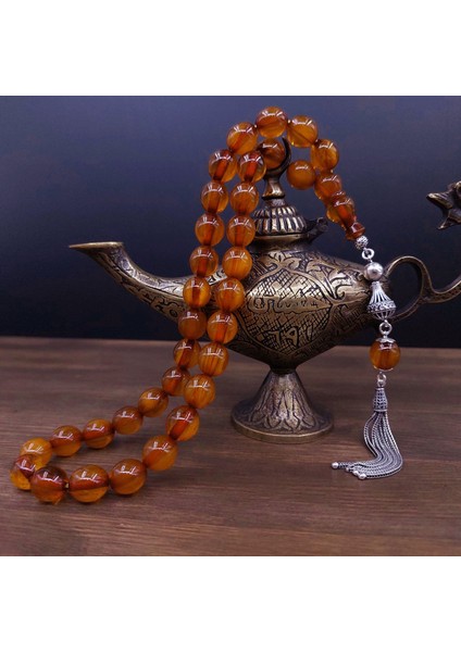 Gümüş Püskül Hareli Kahve Sıkma Kehribar Tesbih modelleri