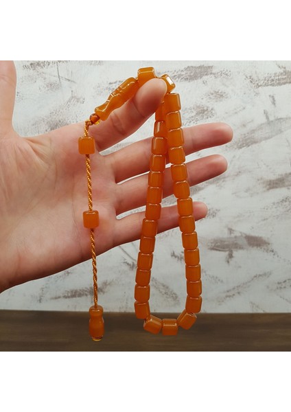 Kayısı Rengi Kısa Kapsül Sıkma Kehribar Tesbih