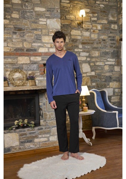 Erkek Indigo Uzun Kollu Pijama Takımı 26153