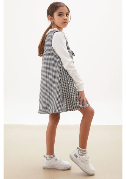 Siyah Kazayağı Desenli Fiyonklu Kız Çocuk Badili Elbise 17651 fırsatları