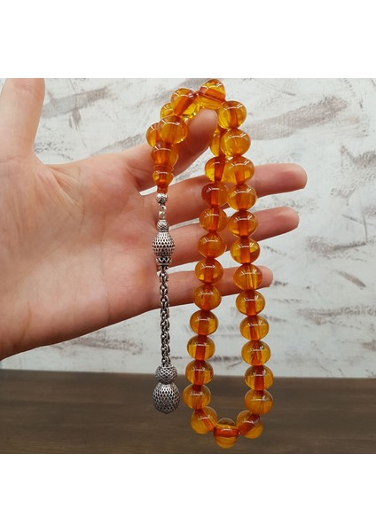 Büyük Boy Havşa Delim Sarı Sıkma Kehribar Tesbih