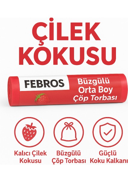 40 Lt ( 5 Paket ) Avantaj Paket Orta Boy Çilek Kokulu Büzgülü Çöp Poşeti Çöp Torbası 50 Adet modelleri