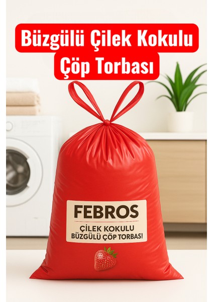40 Lt ( 5 Paket ) Avantaj Paket Orta Boy Çilek Kokulu Büzgülü Çöp Poşeti Çöp Torbası 50 Adet fırsatları