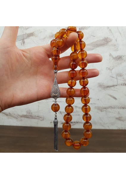 Büyük Boy Bal Rengi Küre Sıkma Kehribar Tesbih